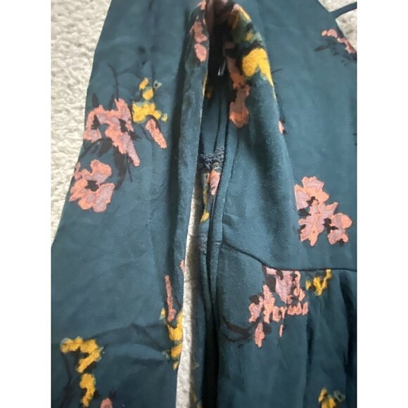 Xhilaration Teal Floral Print Babydoll Dress Small S Long Sleeve Mini Cross Back - Picture 9 of 10